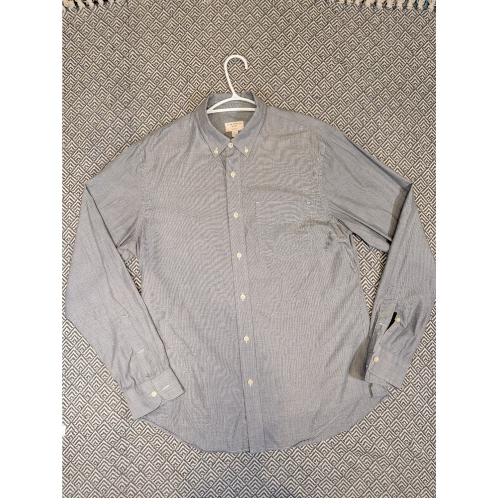Club Monaco Men's Slim Fit Button Down Shirt L Blue Grey Striped Long Sleeve